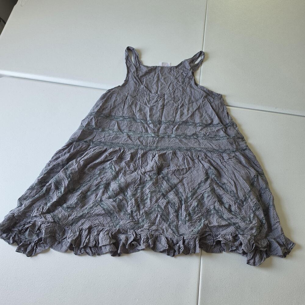 Intimately Free People Slip Chemise Women Medium Gray Polka Dot Lace Ruffle